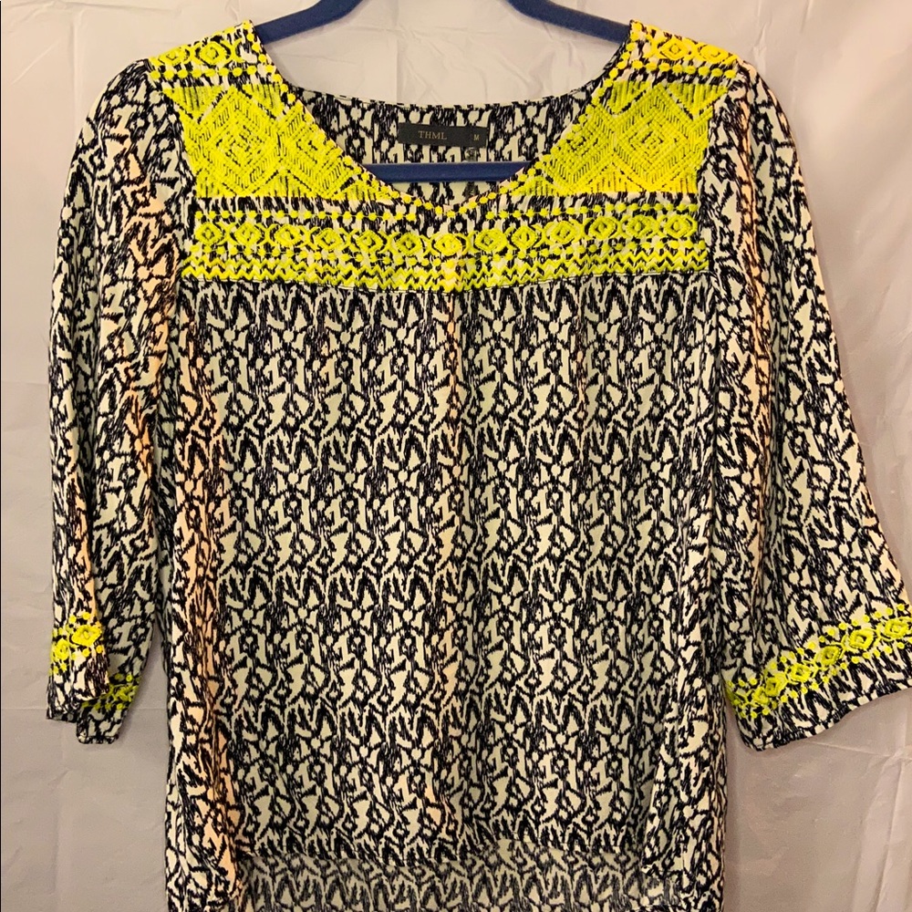 Anthropologie THML Embroider 3/4 Sleeve Top